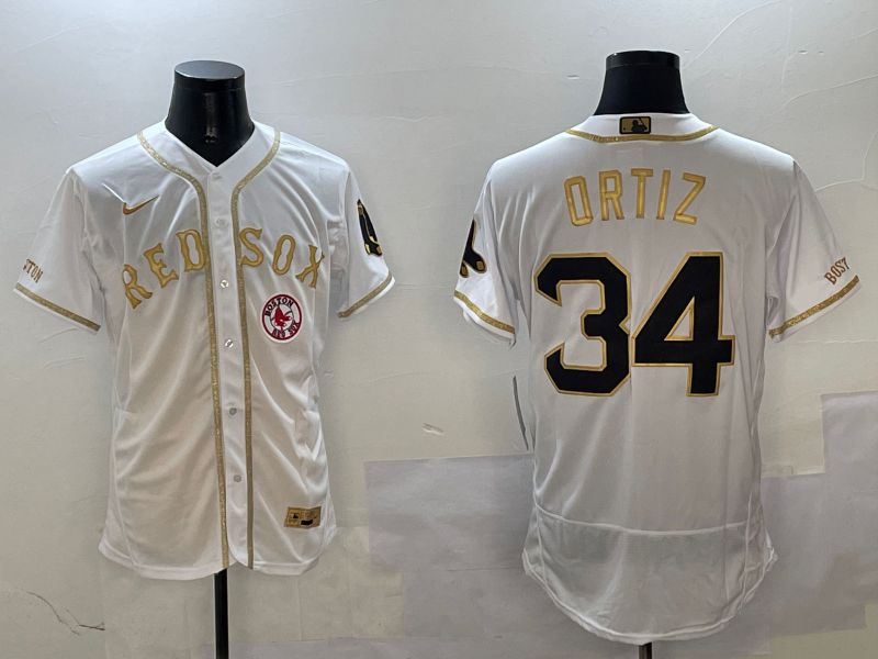 Men Boston Red Sox #34 Ortiz White Gold Elite 2025 Nike MLB Jersey style 5